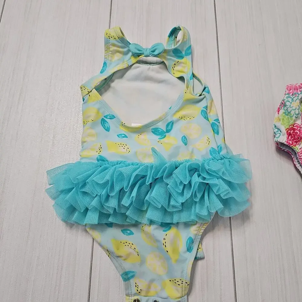Baby Girl Swimsuit & Swim Diaper Lemon Floral Ruffle Cute 12-18M 24M‎ Beachwear